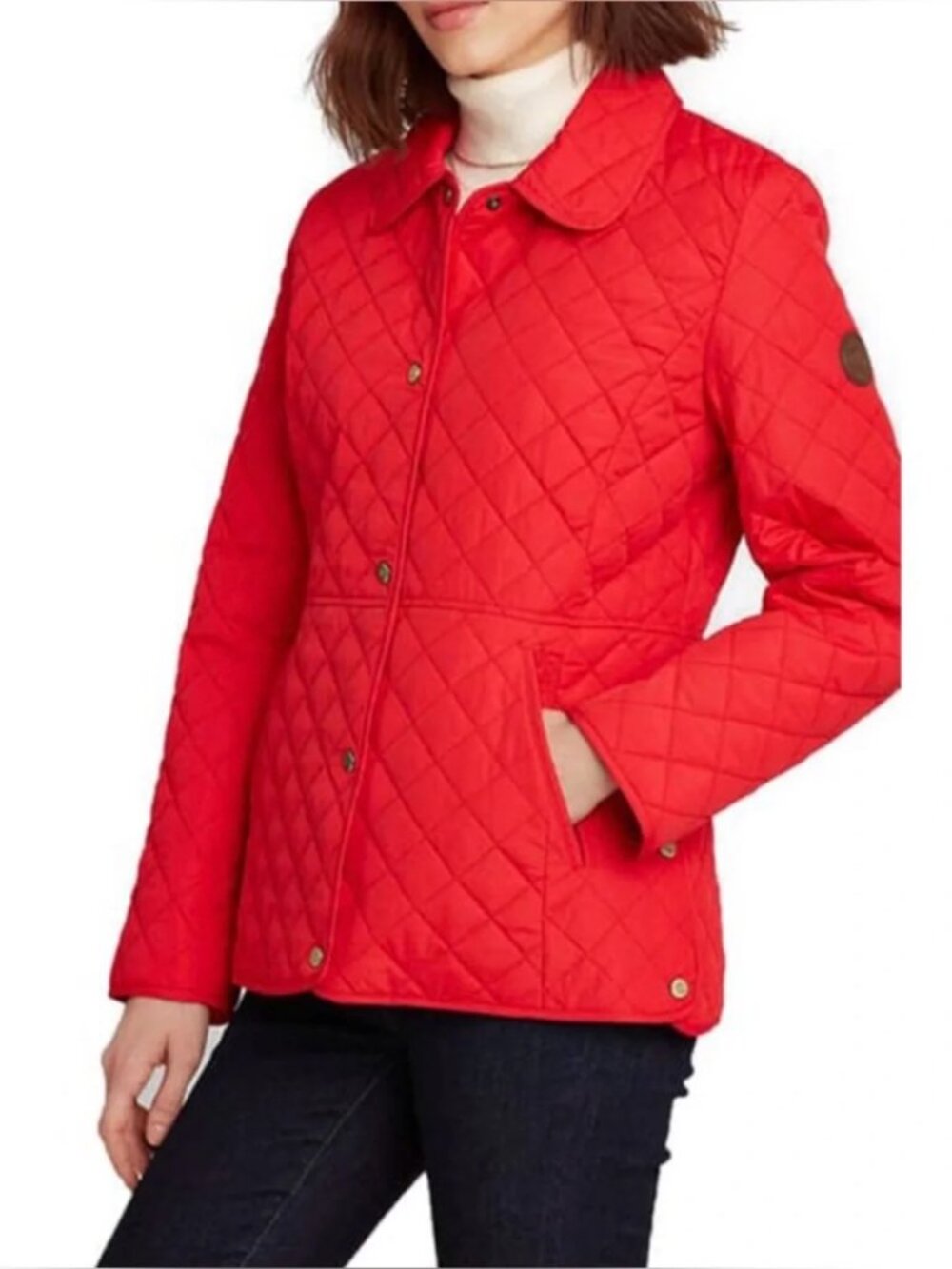 Lauren Ralph Lauren New Diamond Quilted Red Collar Jacket Size Small $160